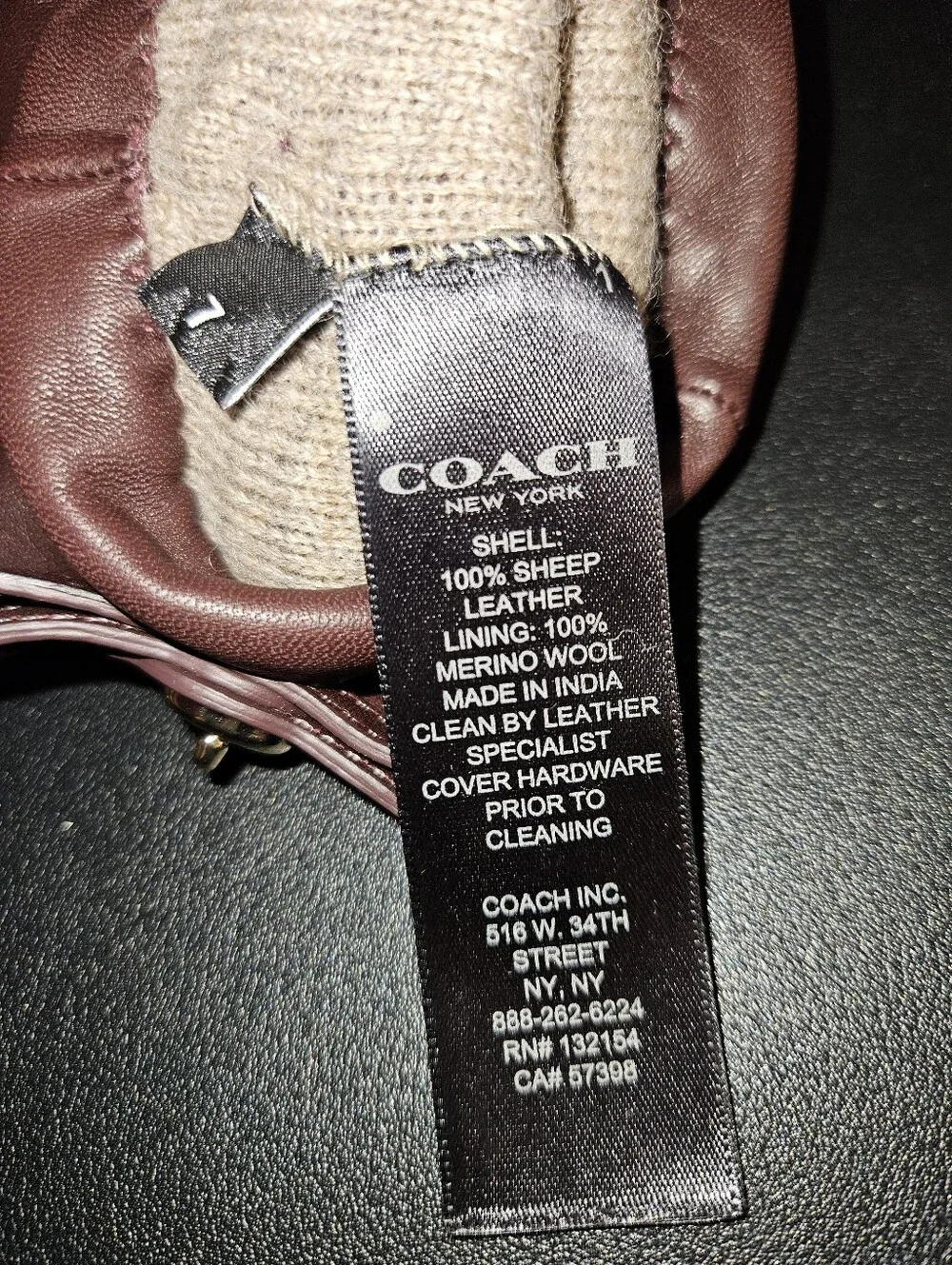 Coach Maroon Sheep Leather Gloves w/ Turnlock & Bow Detail Size 7 NEW